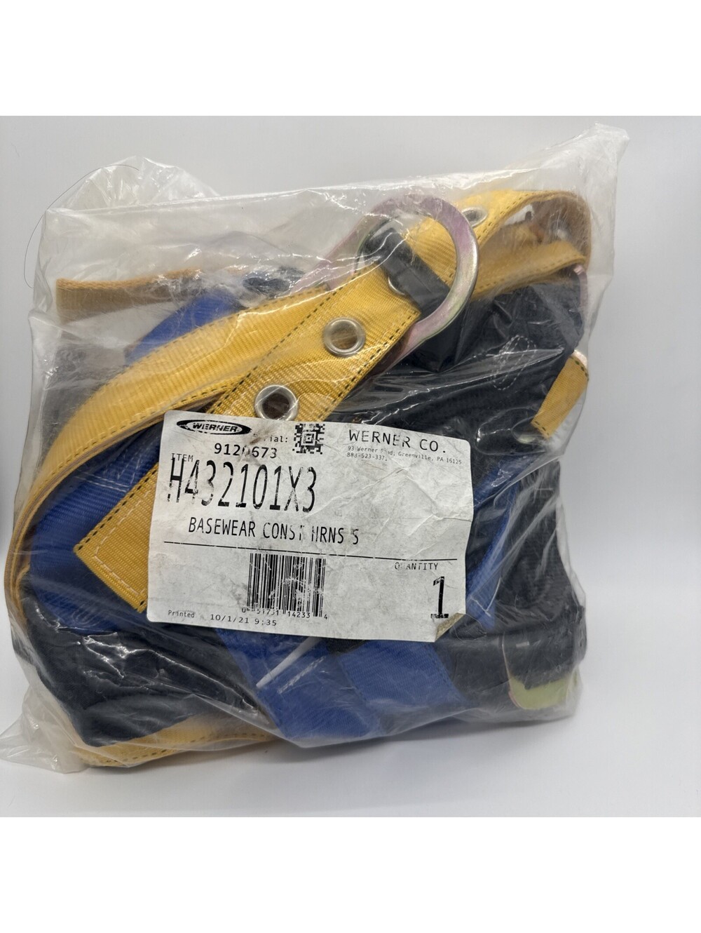 Werner H432101X3 BaseWear Construction Fall Protection Harness Size Large/XL New